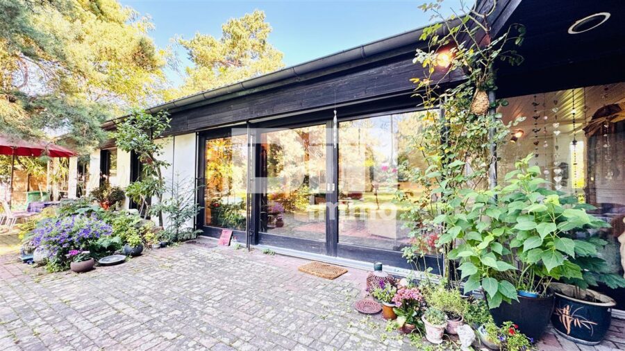 Einfamilienhaus im Bungalow-Stil + Nutzflächen / Pool / Terrasse auf riesigem Traumgrundstück - Rückansicht
